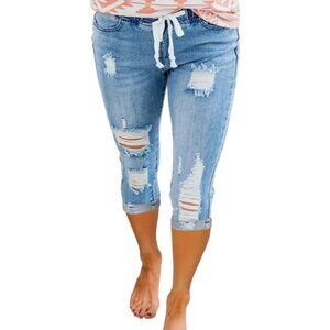 Women High Waist Skinny Ripped Denim Jeans Plus Size Stretch Destroyed Pants